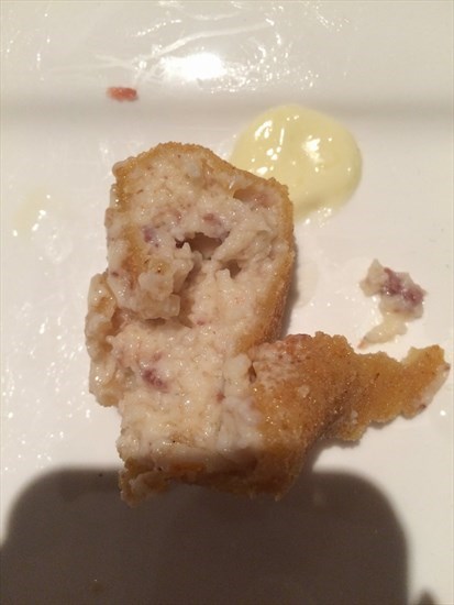 Chunks of Jamon ham according the smooth, creamy croquette filling with depth and flavour.