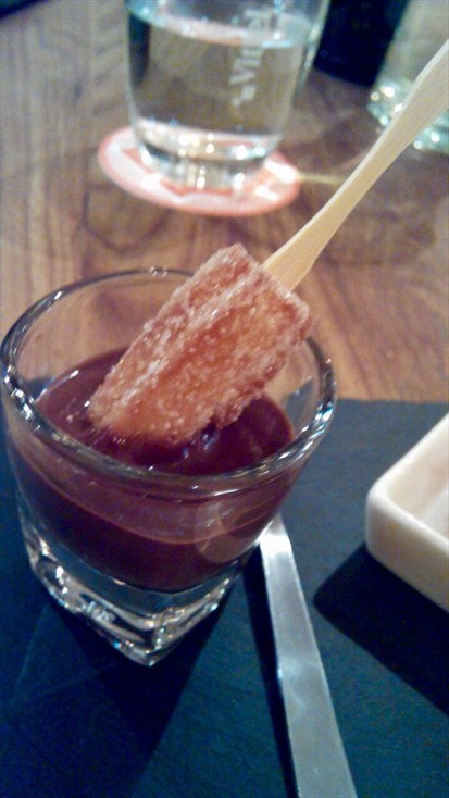 Wonderful combination of textures: crisp outside, soft and light inside and dipped in warm chocoate