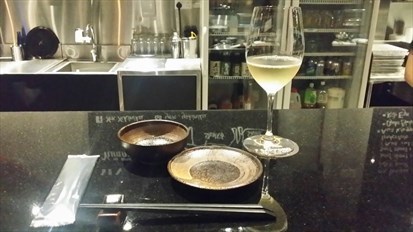 able Setting and White Wine at Yen Yakiniku, $15 for House Pour White